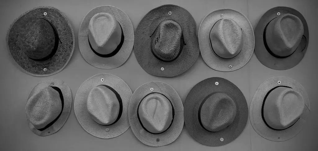 Rows of hats hanging on a wall